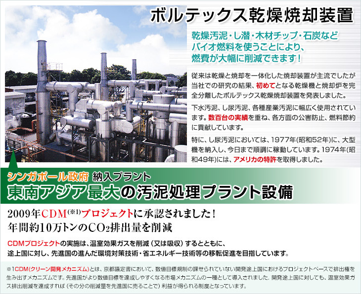 ボルテックス乾燥焼却装置 乾燥汚泥・し潜・木材チップ・石炭などバイオ燃料を使うことにより、燃費が大幅に削減できます！